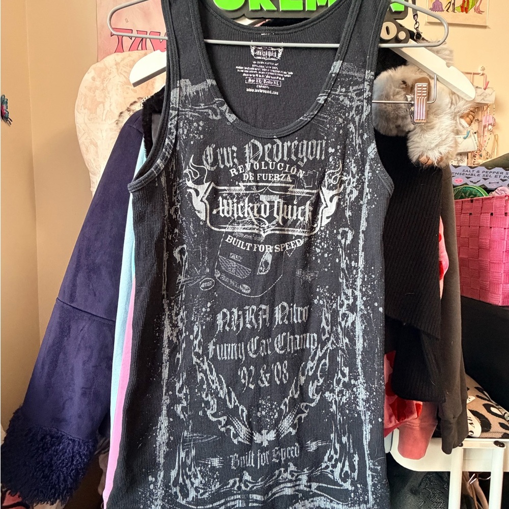 Black Graphic Tank Top by Wicked